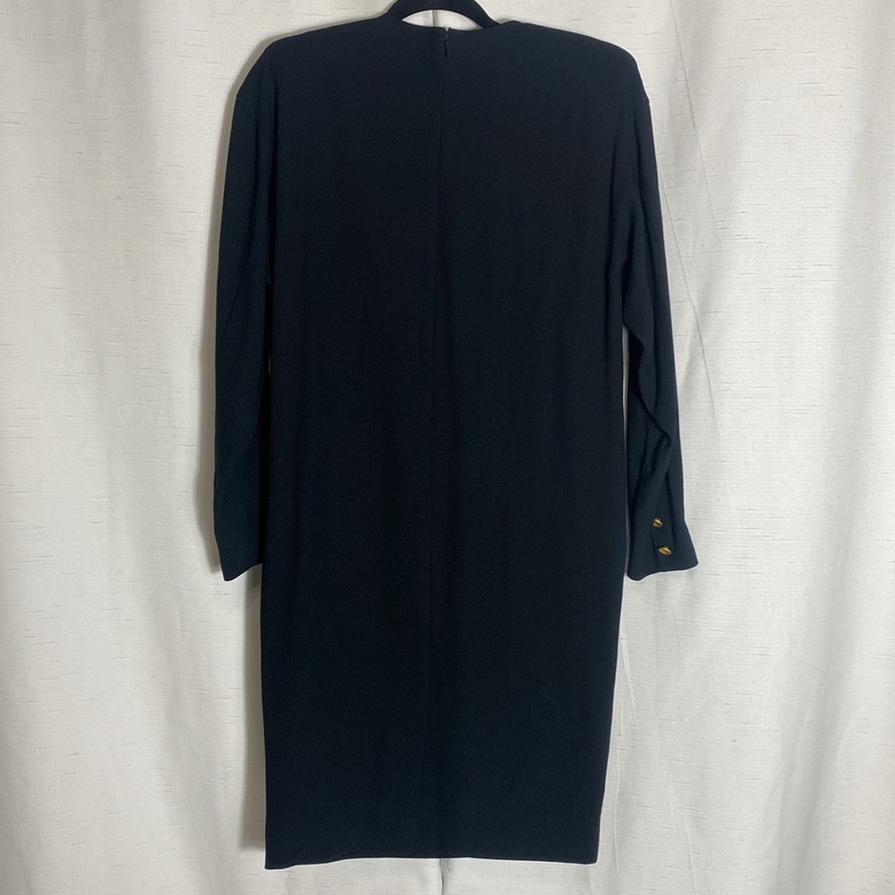 Liz Claiborne Black Shift Dress Size 4 Gold Button Vintage Style - Picture 9 of 14